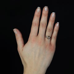 French 20th Century Fine Pearl Diamonds 18 Karat Rose Gold Ring