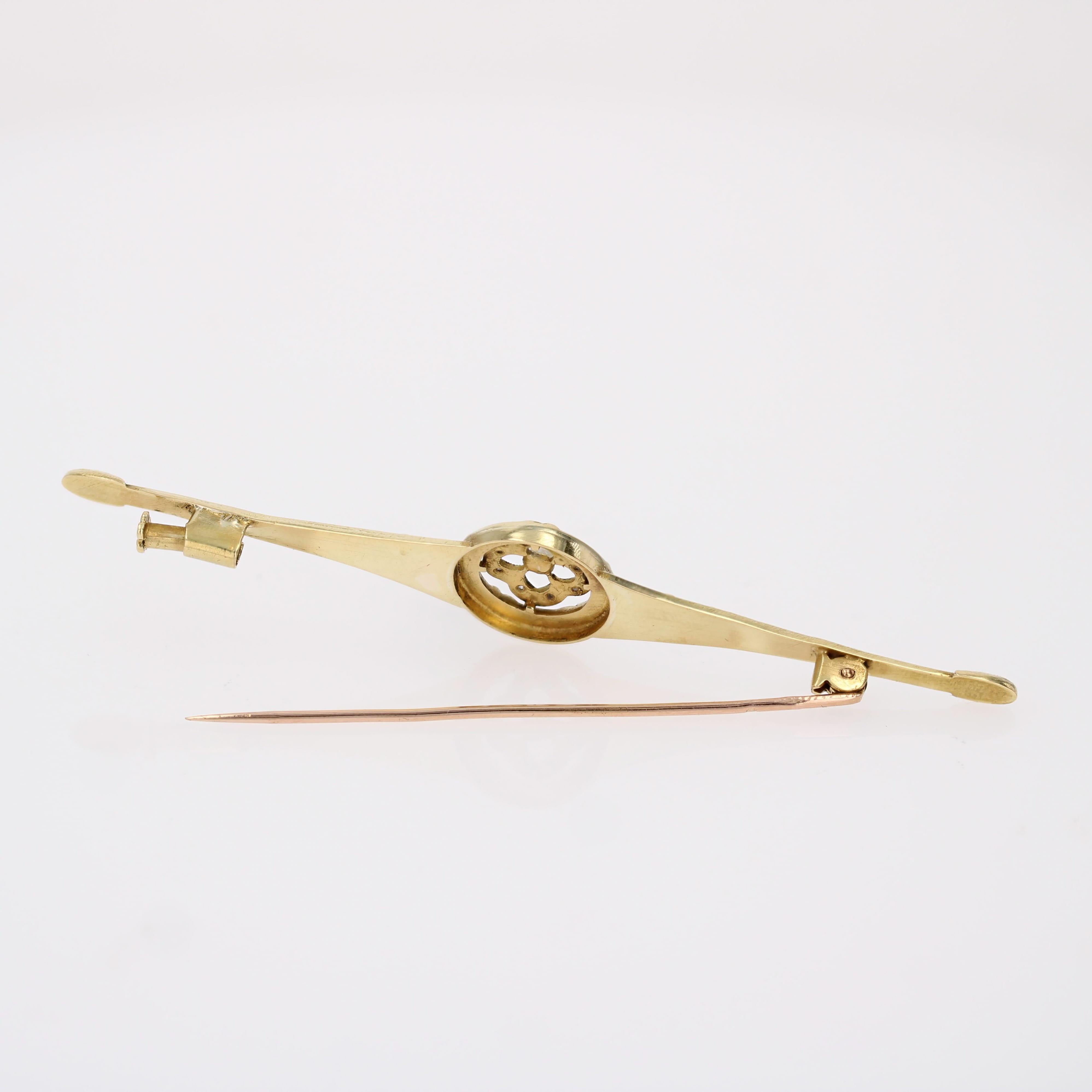 French 20th Century Fine Pearl Diamonds 18 Karat Yellow Gold Bar Brooch For Sale 5