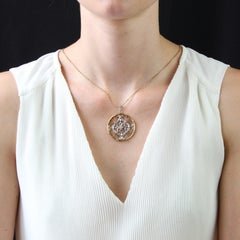 French 20th Century Fine Pearl Diamonds 18 Karat Yellow Gold Platinum Pendant