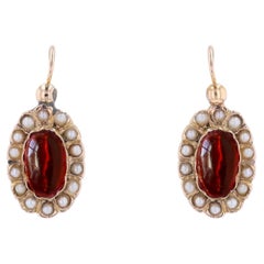 French 20th Century Fine Pearl Garnet 18 Karat Rose Gold Lever Back Earrings