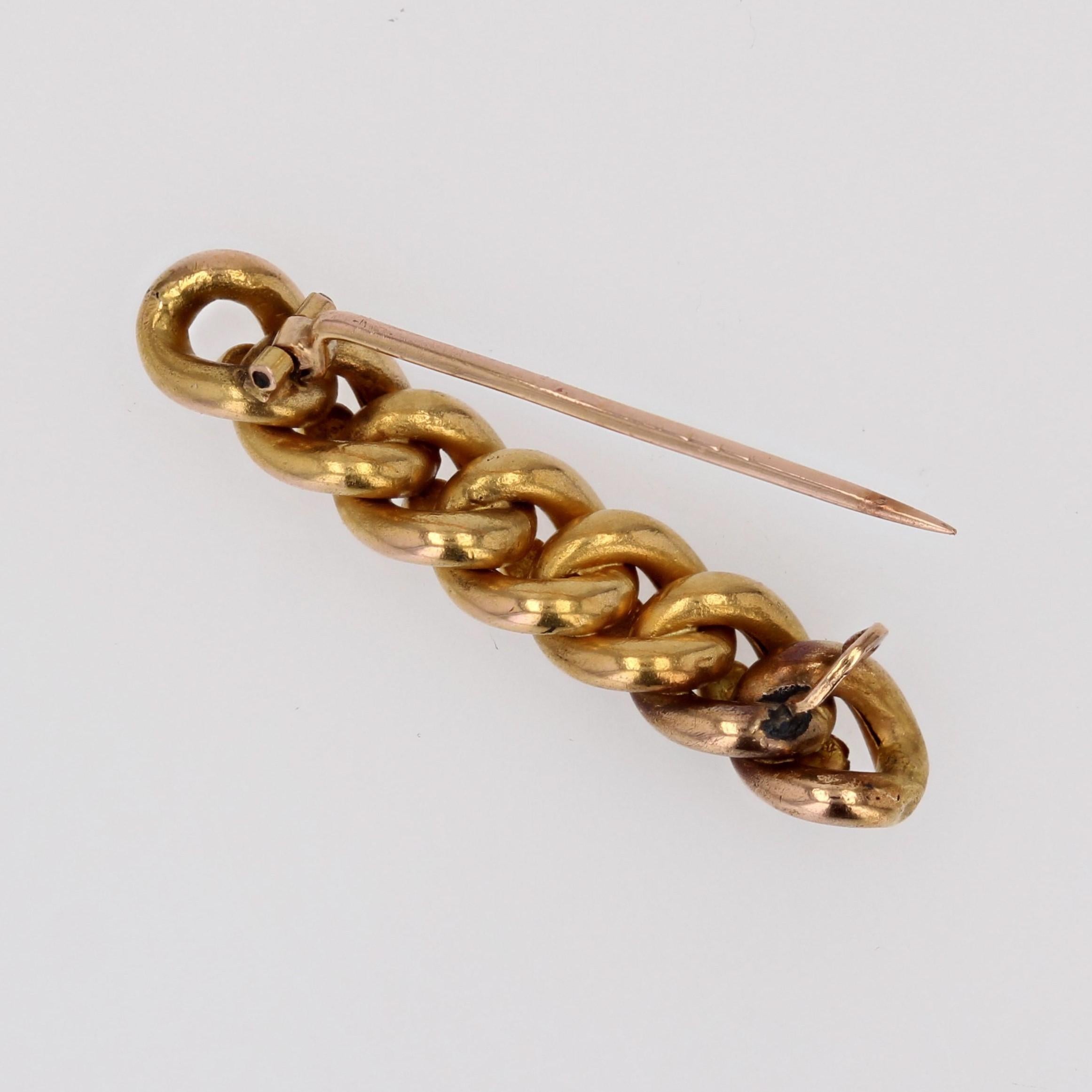 Broche française du 20ème siècle en or jaune 18 carats, perles fines et verre turquoise en vente 1