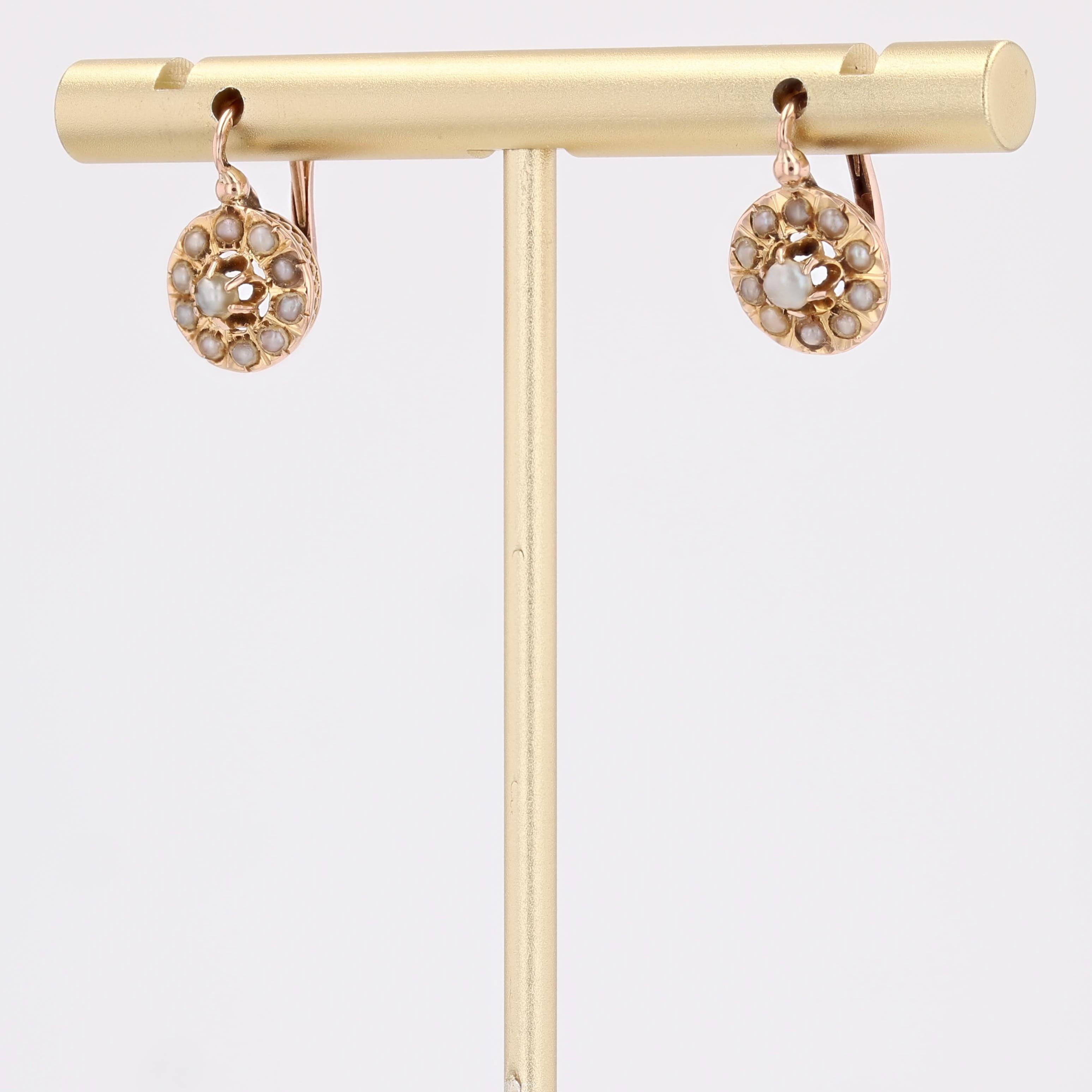 Pendientes de palanca de oro rosa de 18 quilates con perlas finas francesas del siglo XX Cuenta en venta