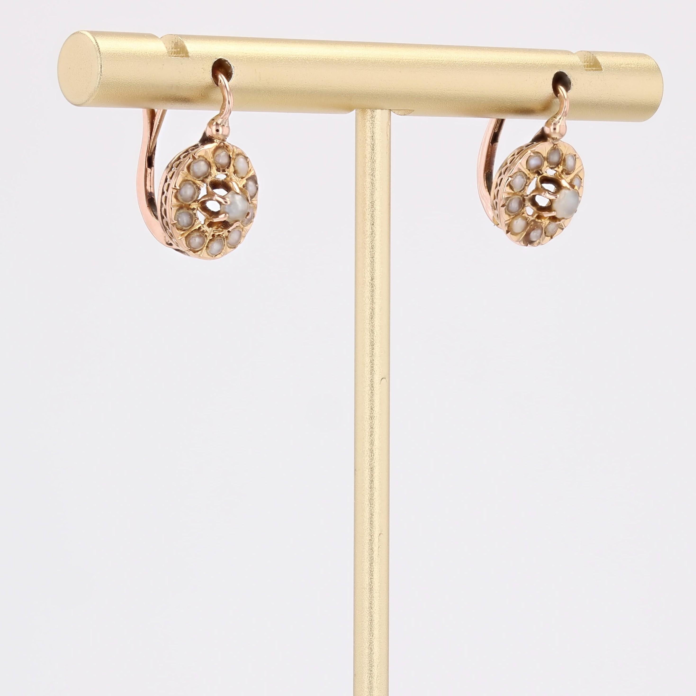 Pendientes de palanca de oro rosa de 18 quilates con perlas finas francesas del siglo XX en Bueno estado para la venta en Poitiers, FR
