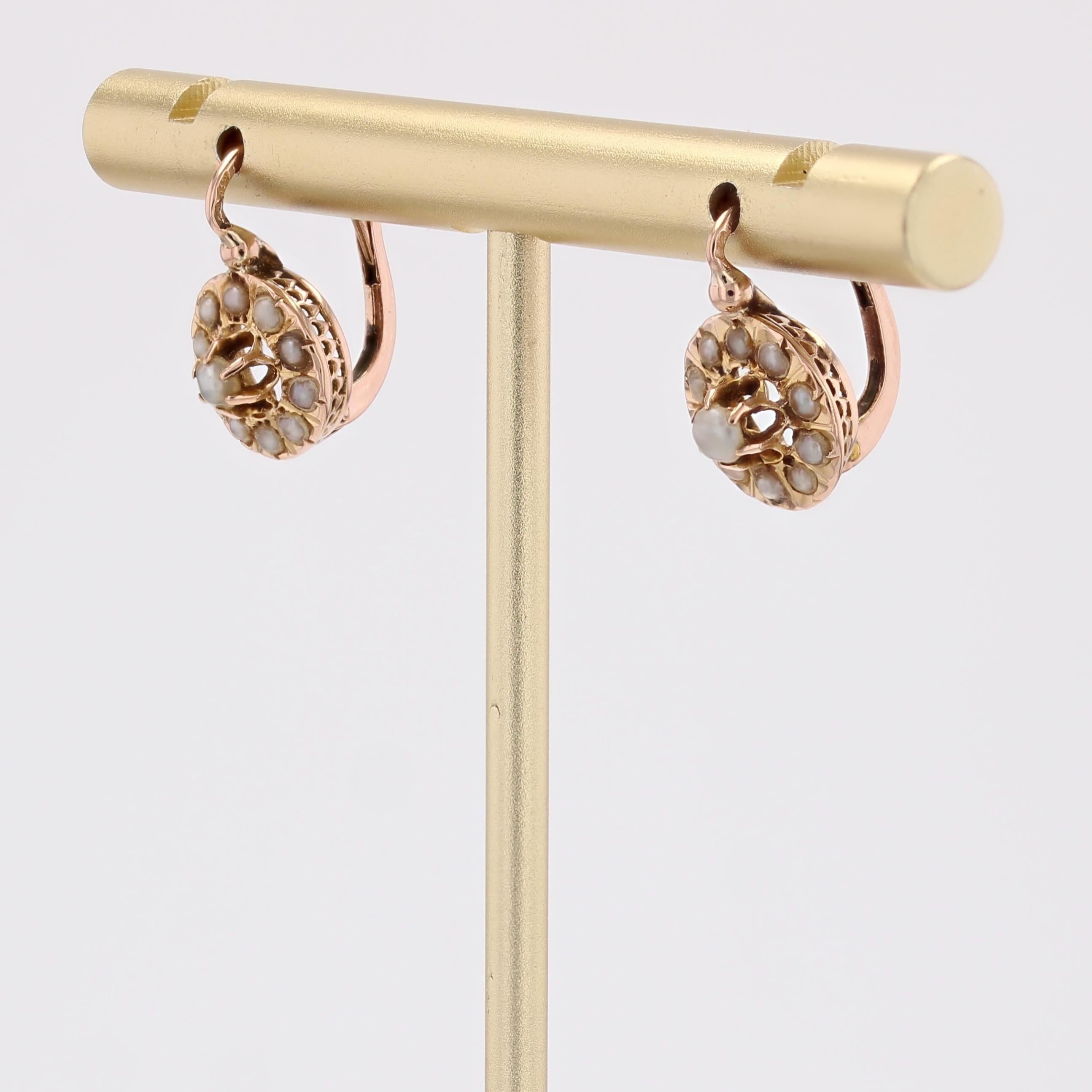 Pendientes de palanca de oro rosa de 18 quilates con perlas finas francesas del siglo XX en venta 1