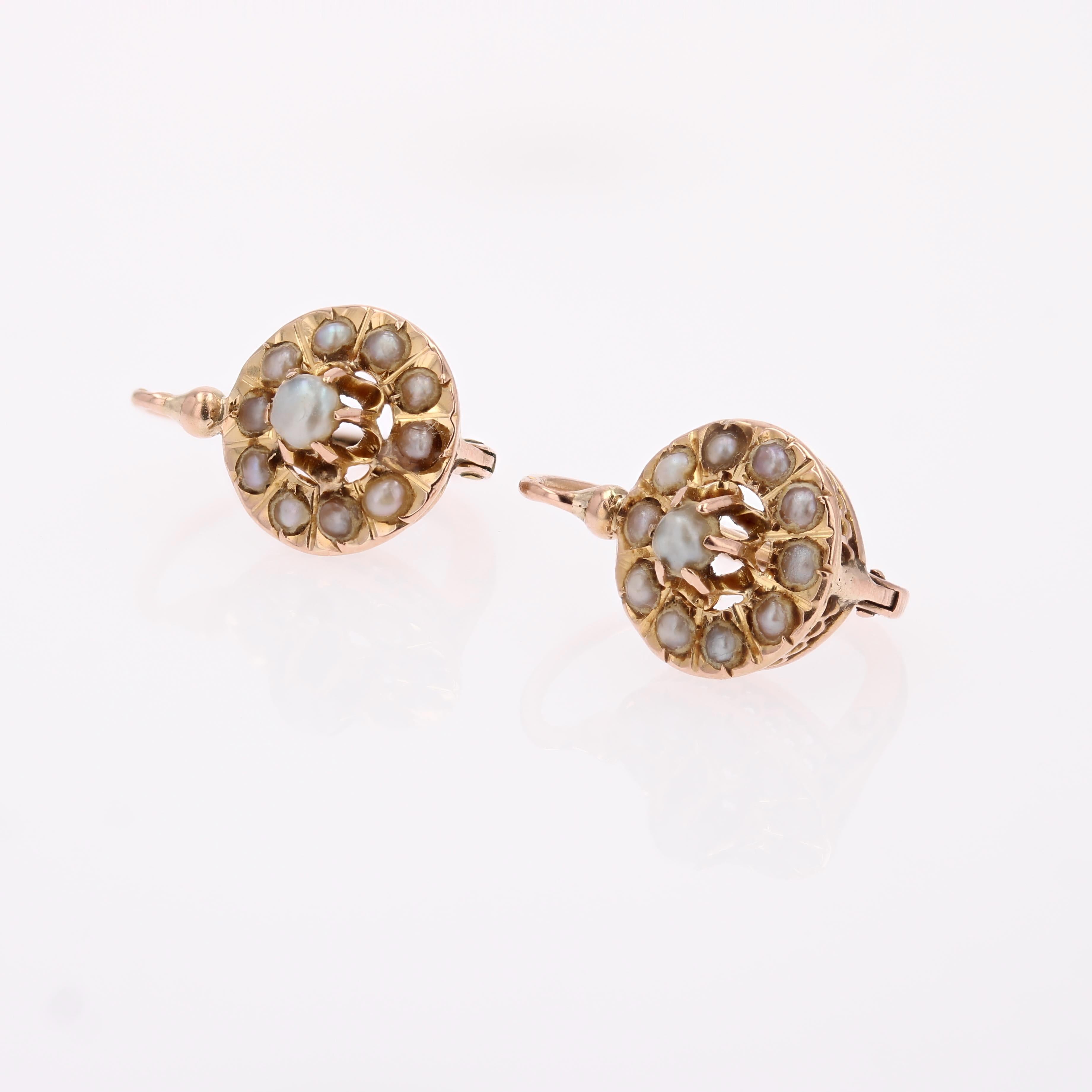 Pendientes de palanca de oro rosa de 18 quilates con perlas finas francesas del siglo XX en venta 3