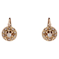 Antique French 20th Century Fine Pearls 18 Karat Rose Gold Lever Back Earrings