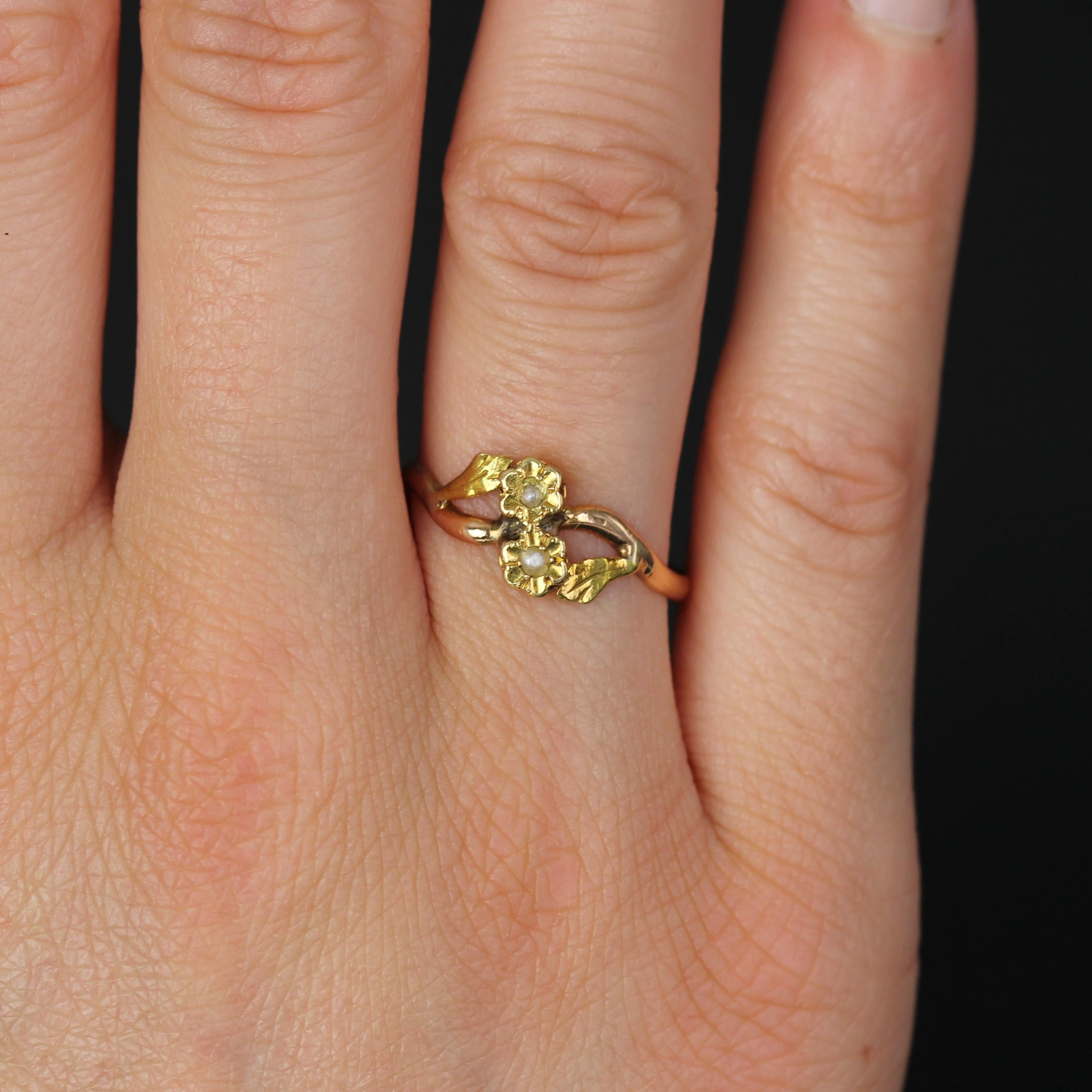 Französischer Ring mit feinen Perlen des 20. Jahrhunderts aus 18 Karat gelbem Roségold You and Me Damen im Angebot