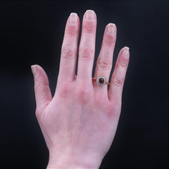 French 20th Century Garnet Diamonds 18 Karat Yellow Gold Platinum Ring