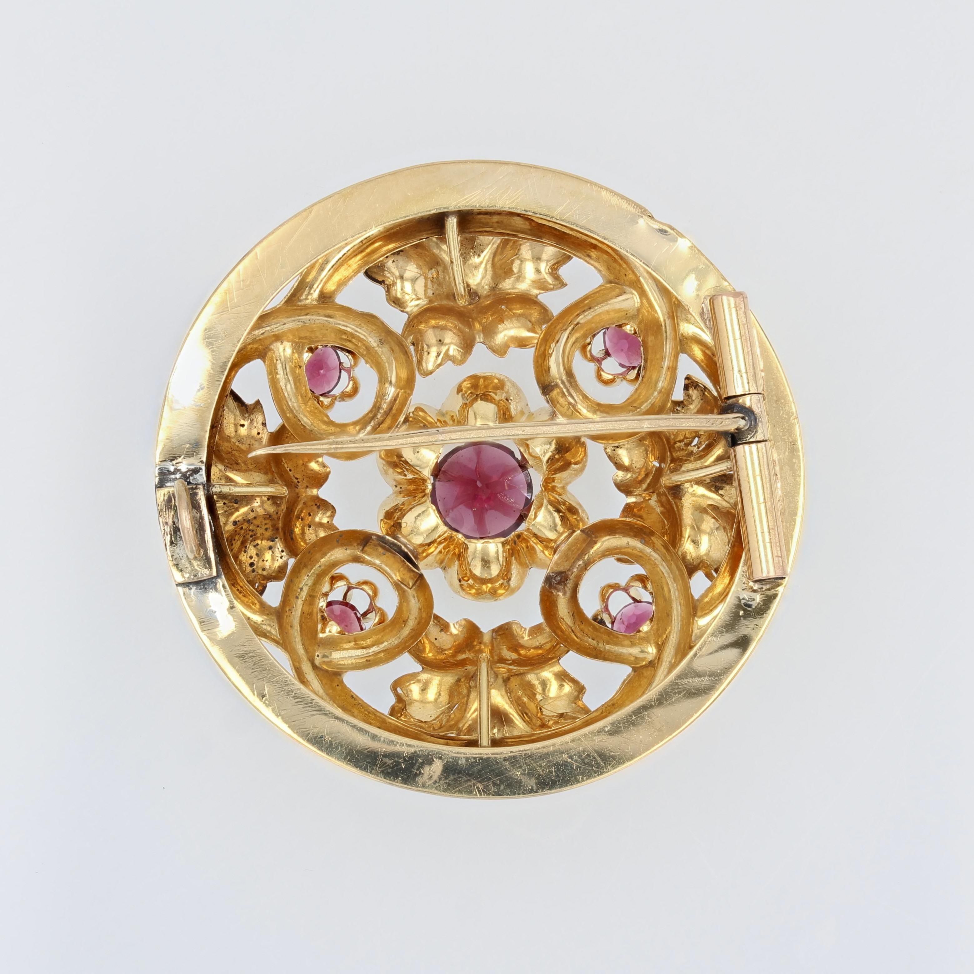 French, 20th Century Garnet Fine Pearl Brooch or jaune 18 carats en vente 7