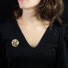 French, 20th Century Garnet Fine Pearl 18 Karat Yellow Gold Brooch