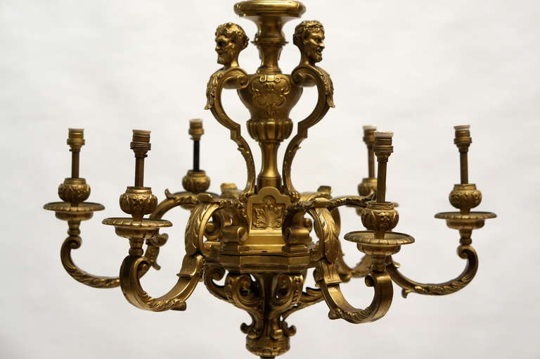 Neoclassical Revival French 20th Century Gilded Bronze Six-Light Antique Mazarin Chandelier For Sale