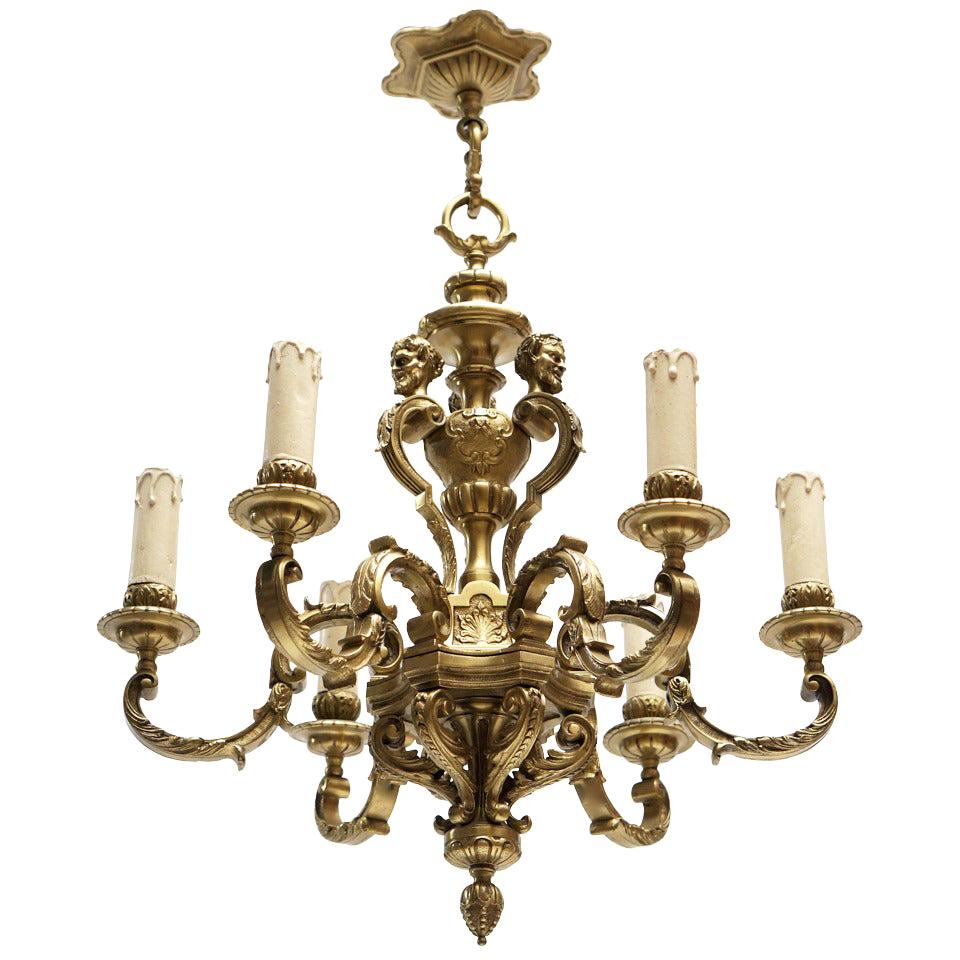 Lustre Mazarin ancien à six lumières en bronze doré du XXe siècle