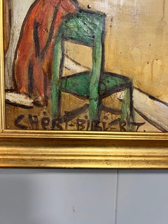 Tableau français du XXe siècle, encadré de bois doré, signé « Cheri-Bibi-R »