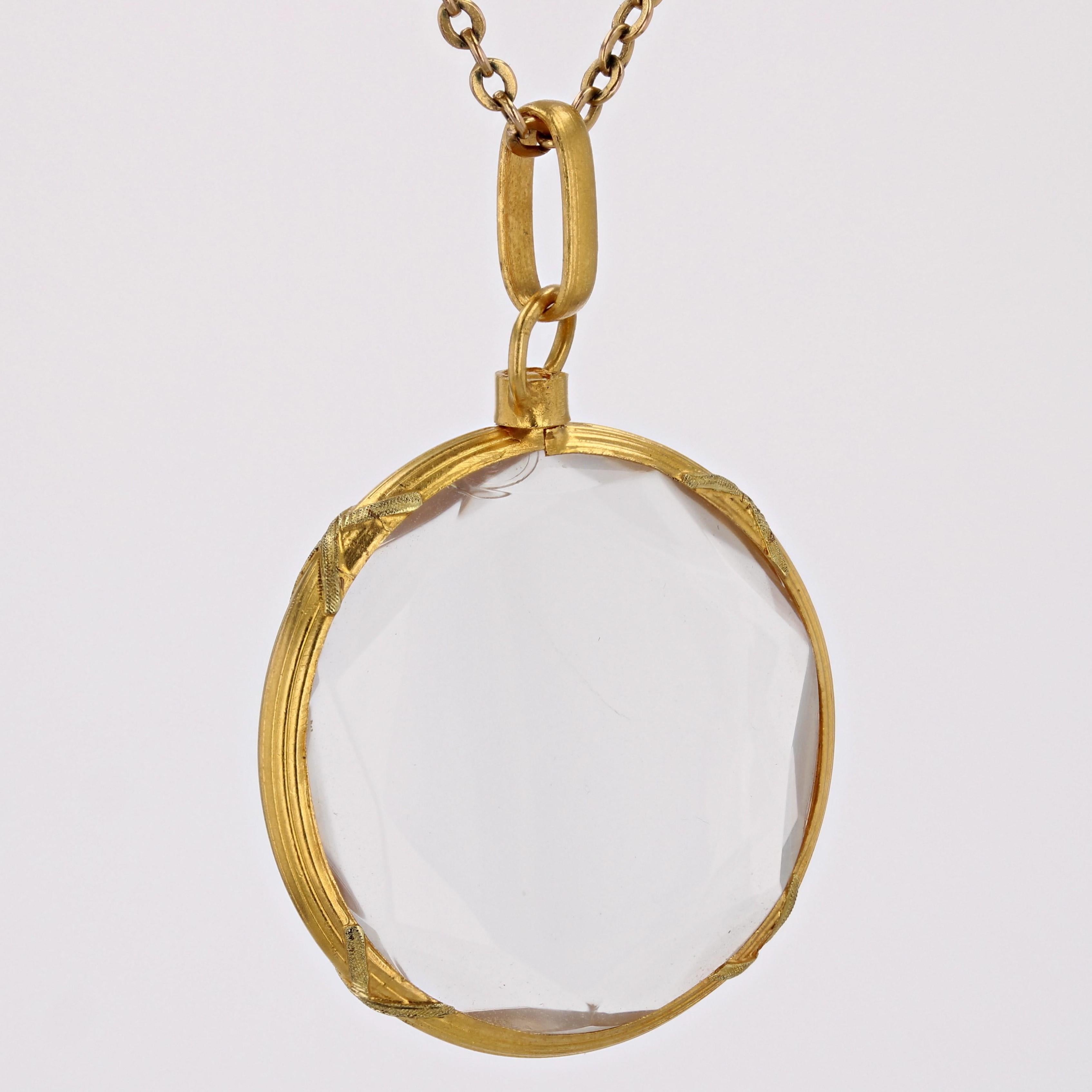 Women's or Men's French 20th Century Glass 18 Karat Yellow Gold Locket Pendant For Sale