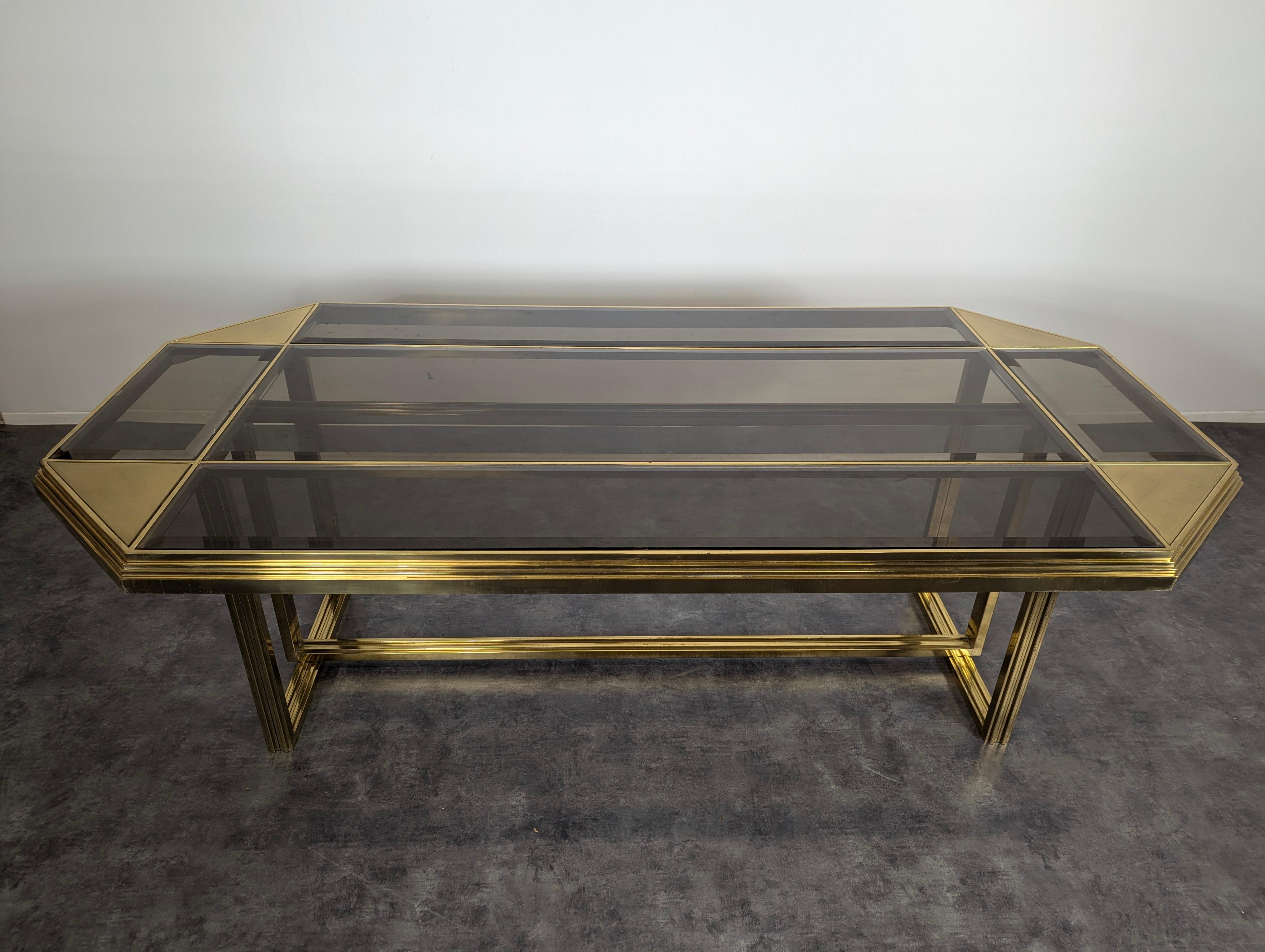 Mid-Century Modern French 20th Century Glass and Brass by Maison Jansen Hollywood regency For Sale