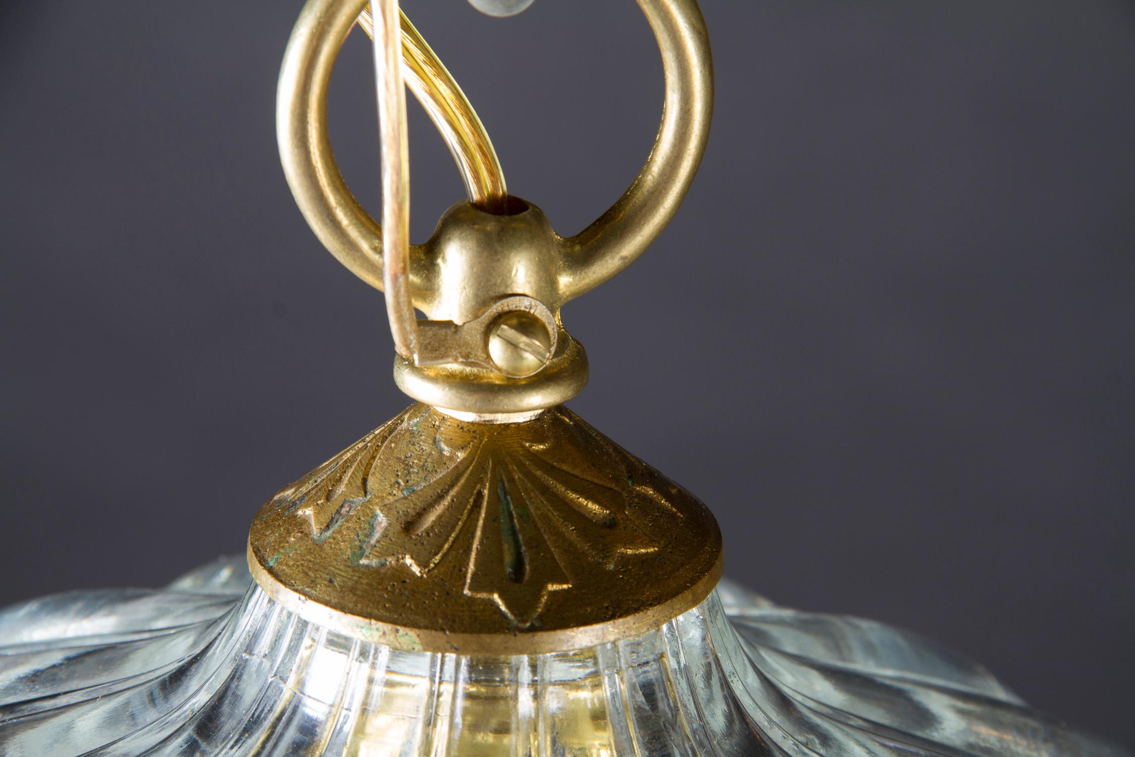 French Early 20th Century Art Nouveau heavy crystal floriate hanging lights. A smaller set is available and can be found by searching item number 773x


