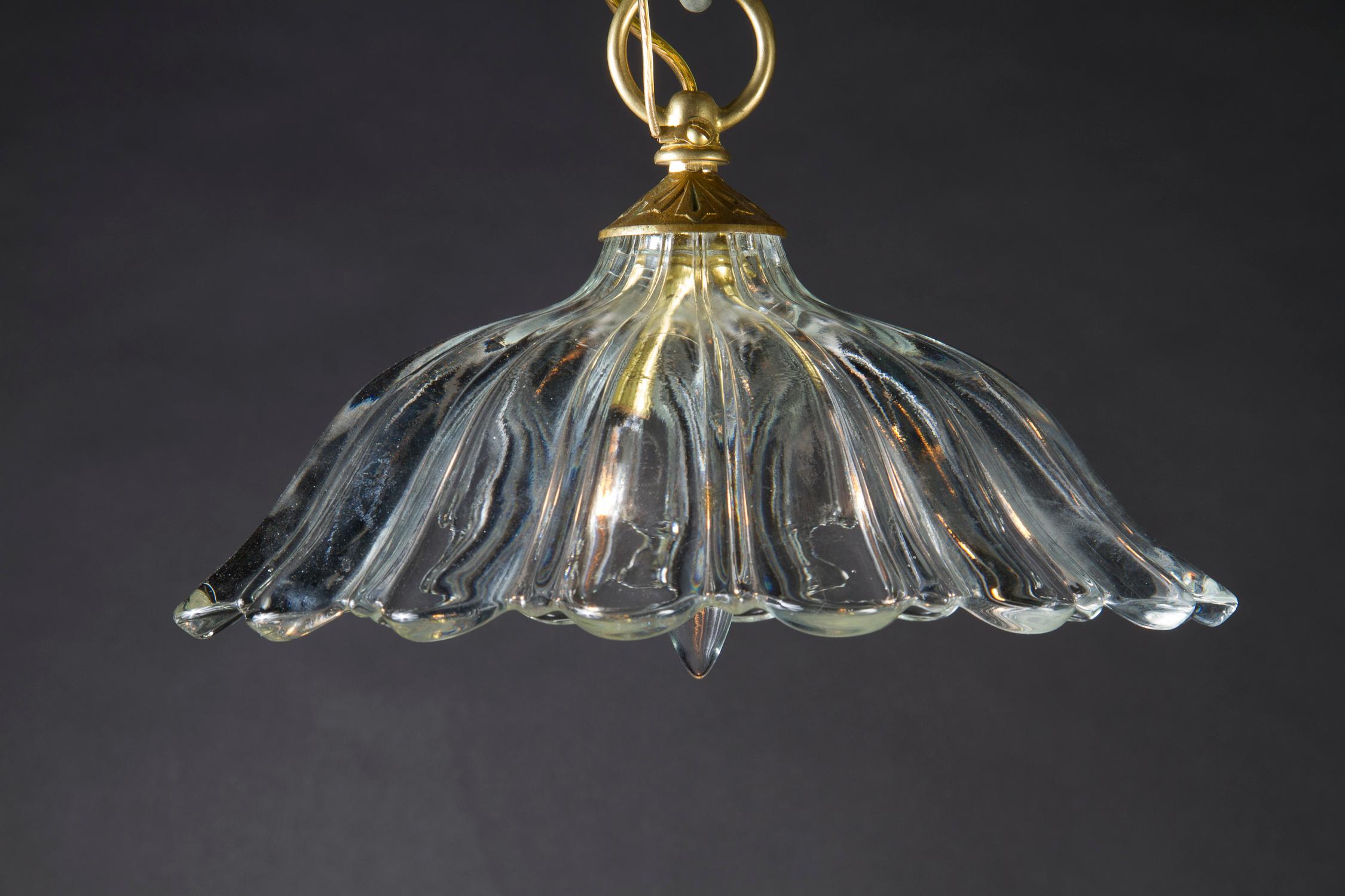 French 20th Century Glass Floriate Light, Unique Pendant Light In Good Condition For Sale In New Orleans, LA