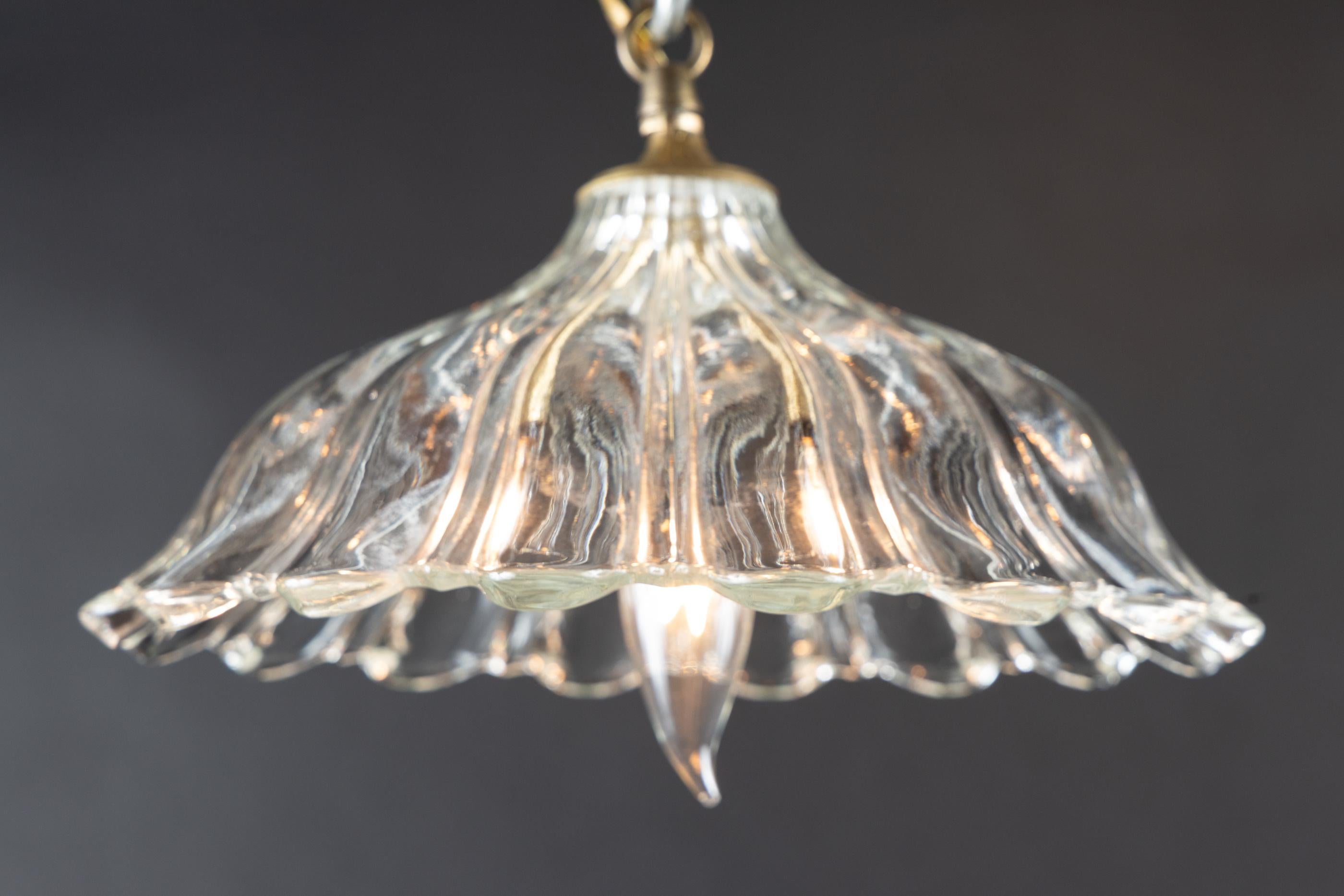 French 20th Century Glass Floriate Light, Unique Pendant Light In Good Condition For Sale In New Orleans, LA