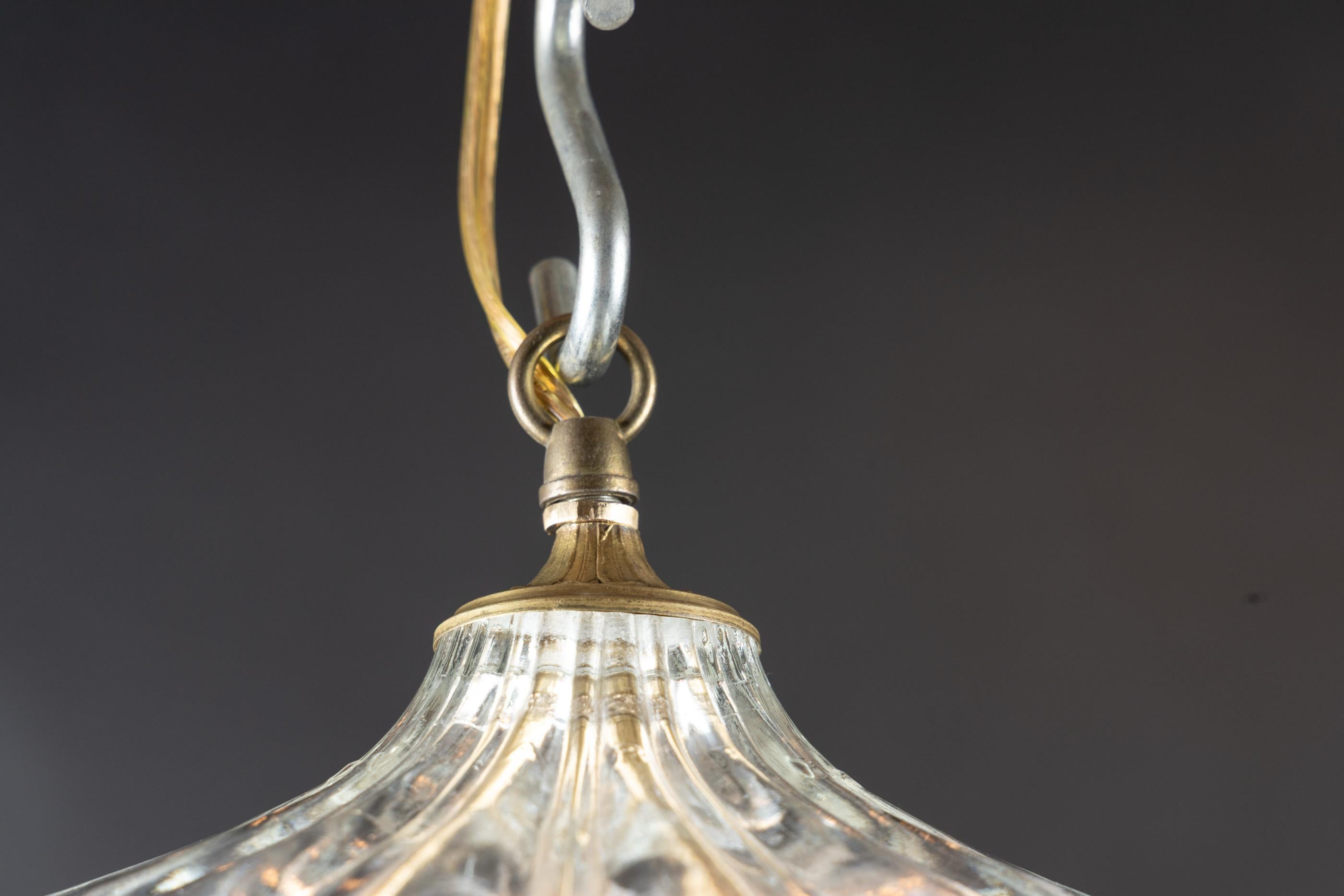 French 20th Century Glass Floriate Light, Unique Pendant Light For Sale 1