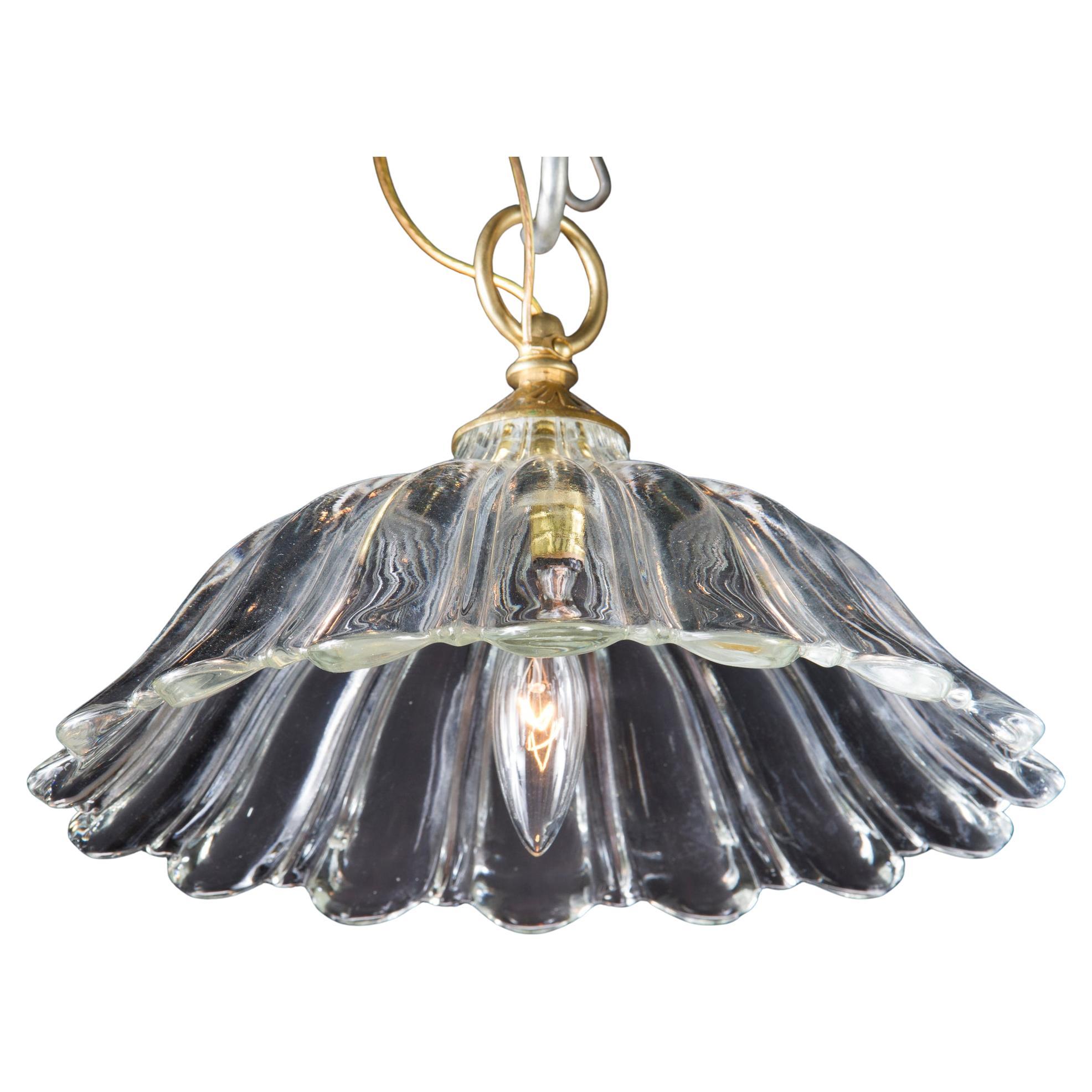 French 20th Century Glass Floriate Light, Unique Pendant Light