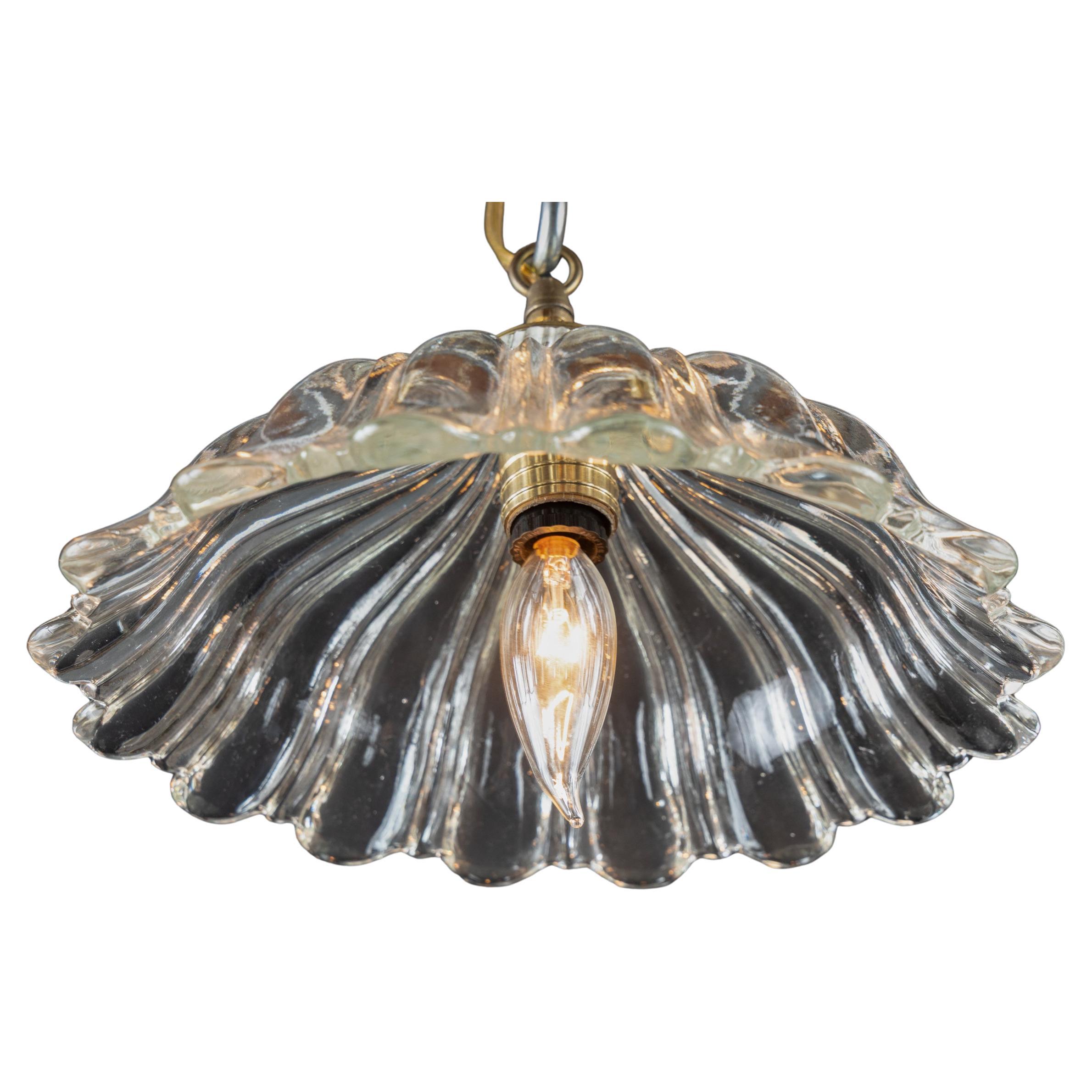 French 20th Century Glass Floriate Light, Unique Pendant Light