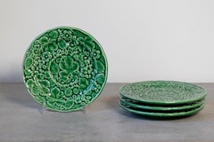 French 20th Century Green Glazed Porcelain Set of Eight Plates