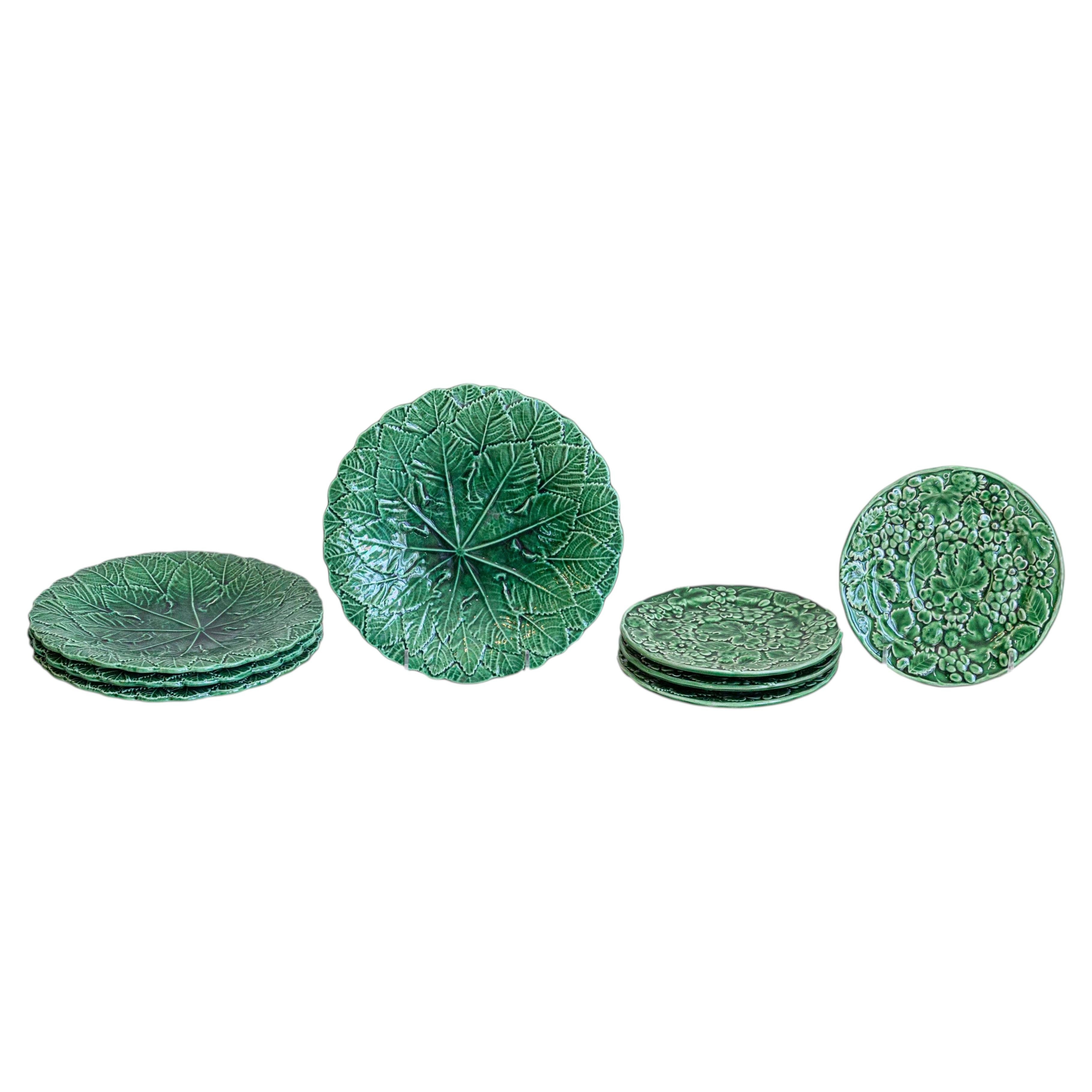 French 20th Century Green Glazed Porcelain Set of Eight Plates