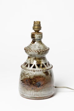 Lampada da tavolo in ceramica grigia e marrone del XX secolo di Vieux Moulin, 1975