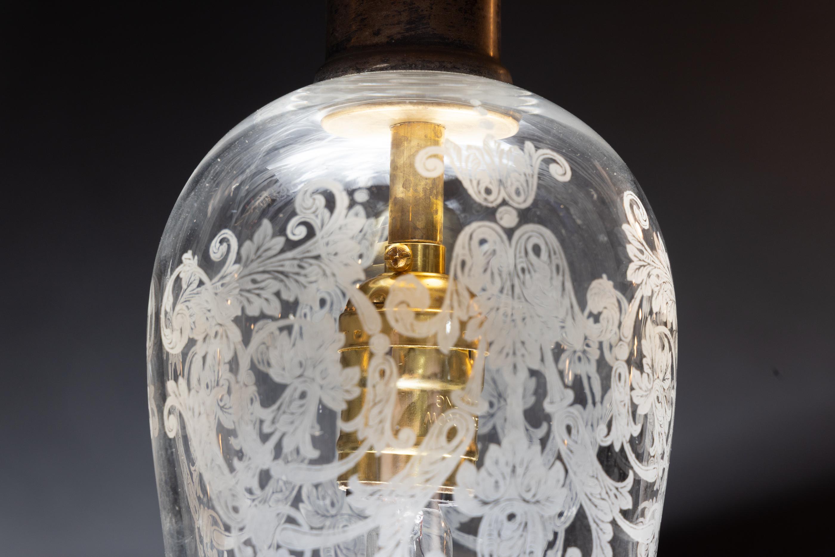 French 20th Century Hanging Globe with Scalloped Bottom, Unique Pendant Light In Good Condition For Sale In New Orleans, LA