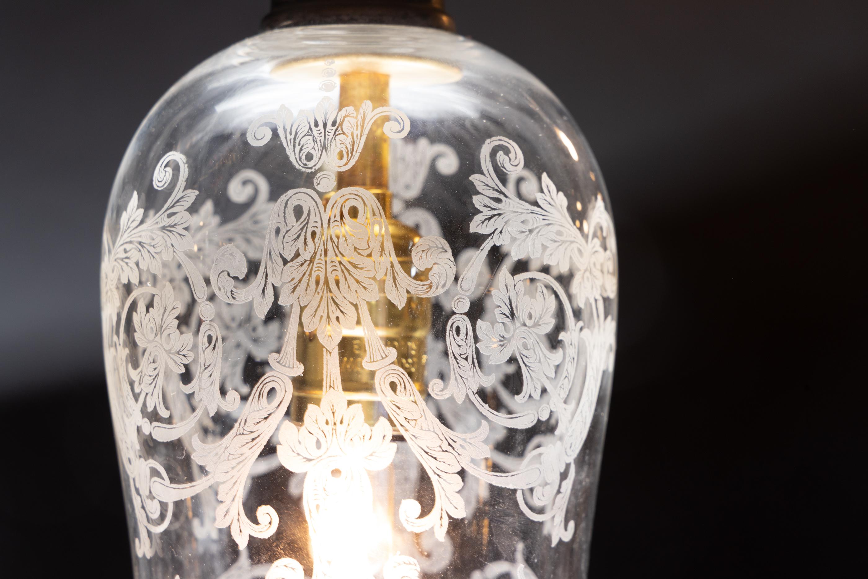 French 20th Century Hanging Globe with Scalloped Bottom, Unique Pendant Light For Sale 1