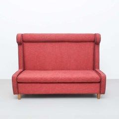 French 20th Century High Back Sofa, Fabric Upholstery