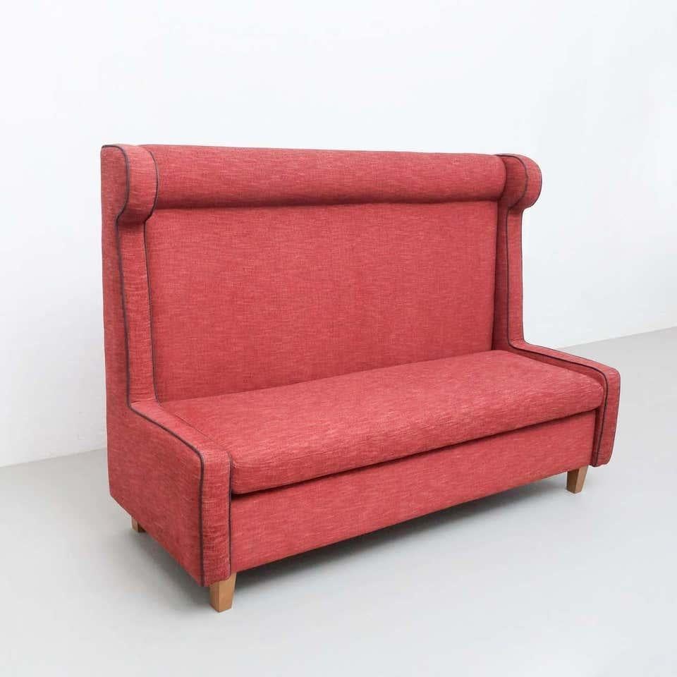French 20th Century High Back Sofa, Fabric Upholstery In Good Condition For Sale In Barcelona, Barcelona