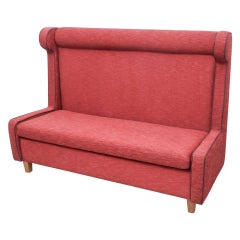 French 20th Century High Back Sofa, Fabric Upholstery