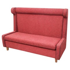 Vintage French 20th Century High Back Sofa, Fabric Upholstery