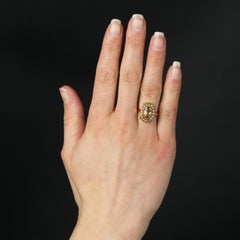 French 20th Century Imperial Topaz Fine Pearls 18 Karat Rose Gold Marquise Ring