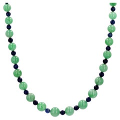 French 20th Century Jade Sodalite Beads 18 Karat Rose Gold Clasp Necklace
