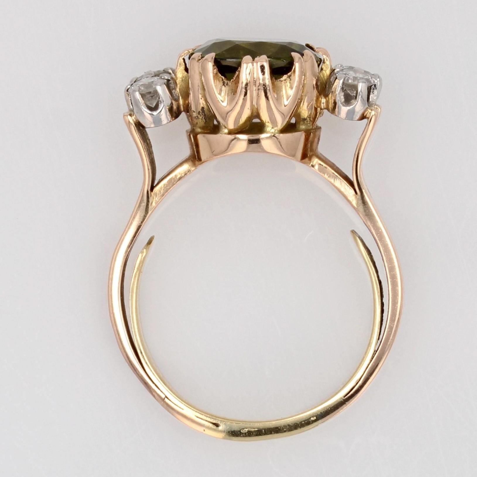 French 20th Century Joseph Legrand Peridot Diamonds 18 Karat Yellow Gold Ring For Sale 7