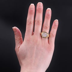 French 20th Century Labradorite 18 Karat Yellow Gold Gingko Leaves Ring