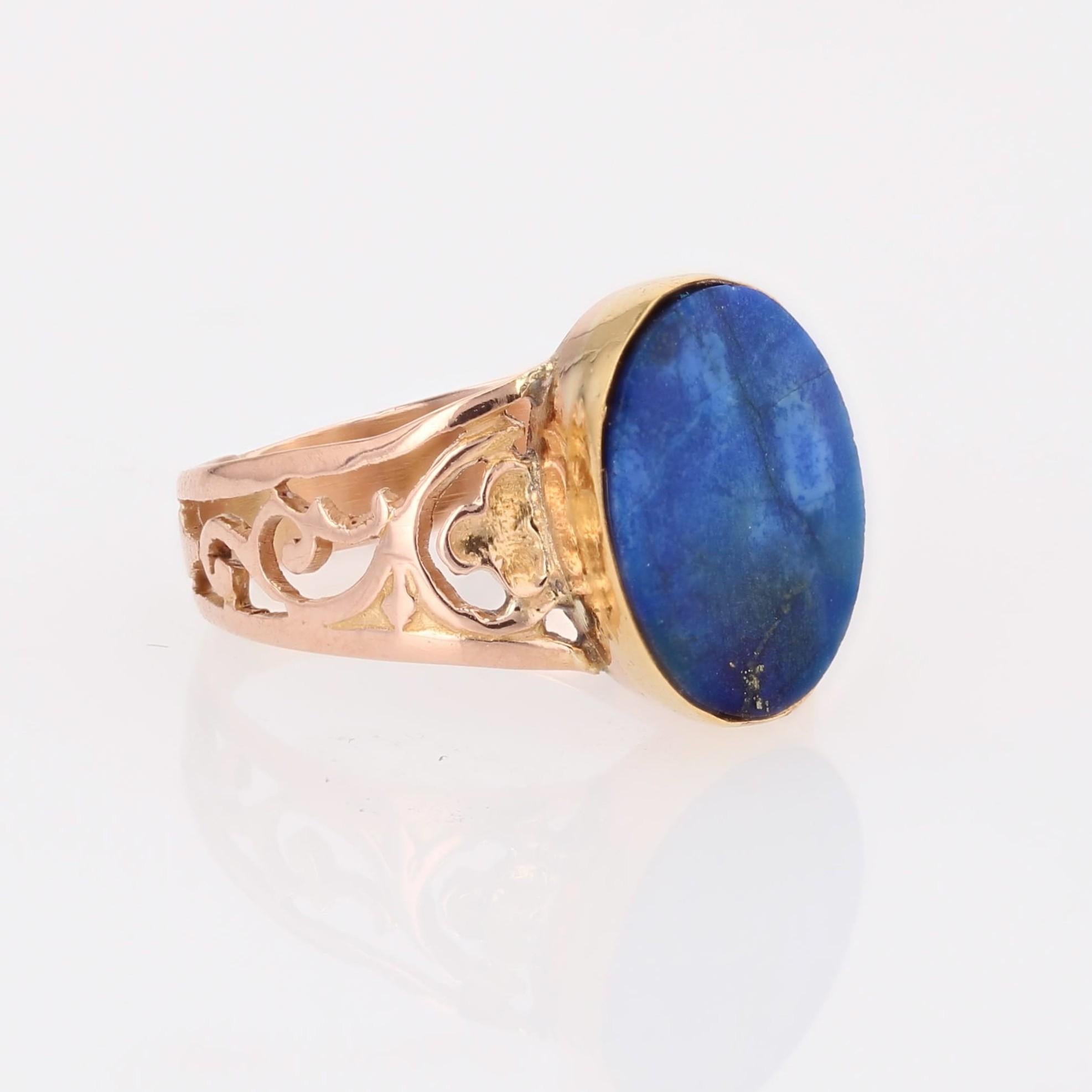 Anello con firma in oro rosa 18 carati con lapislazzuli del XX secolo francese in vendita 6