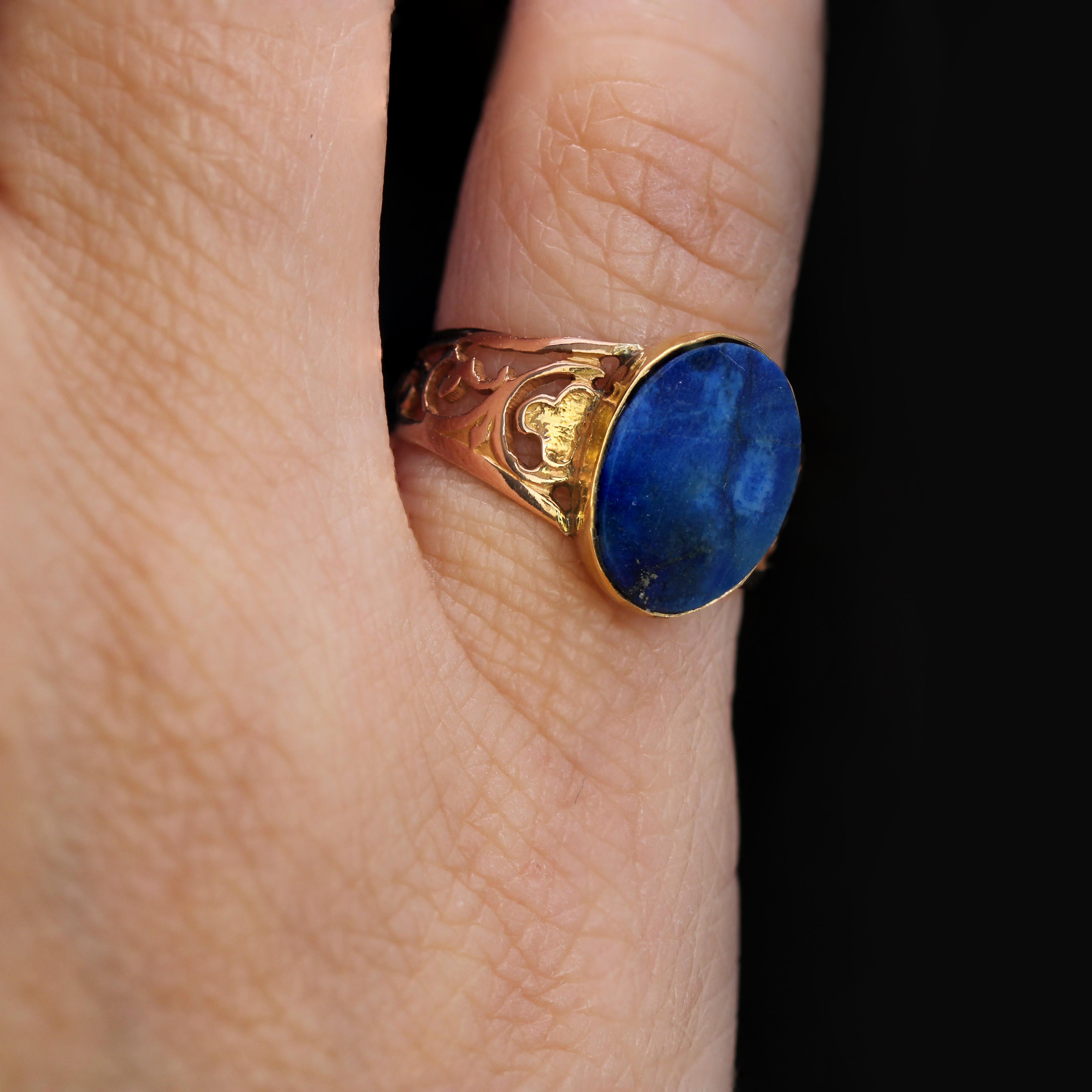 Anello con firma in oro rosa 18 carati con lapislazzuli del XX secolo francese in vendita 9