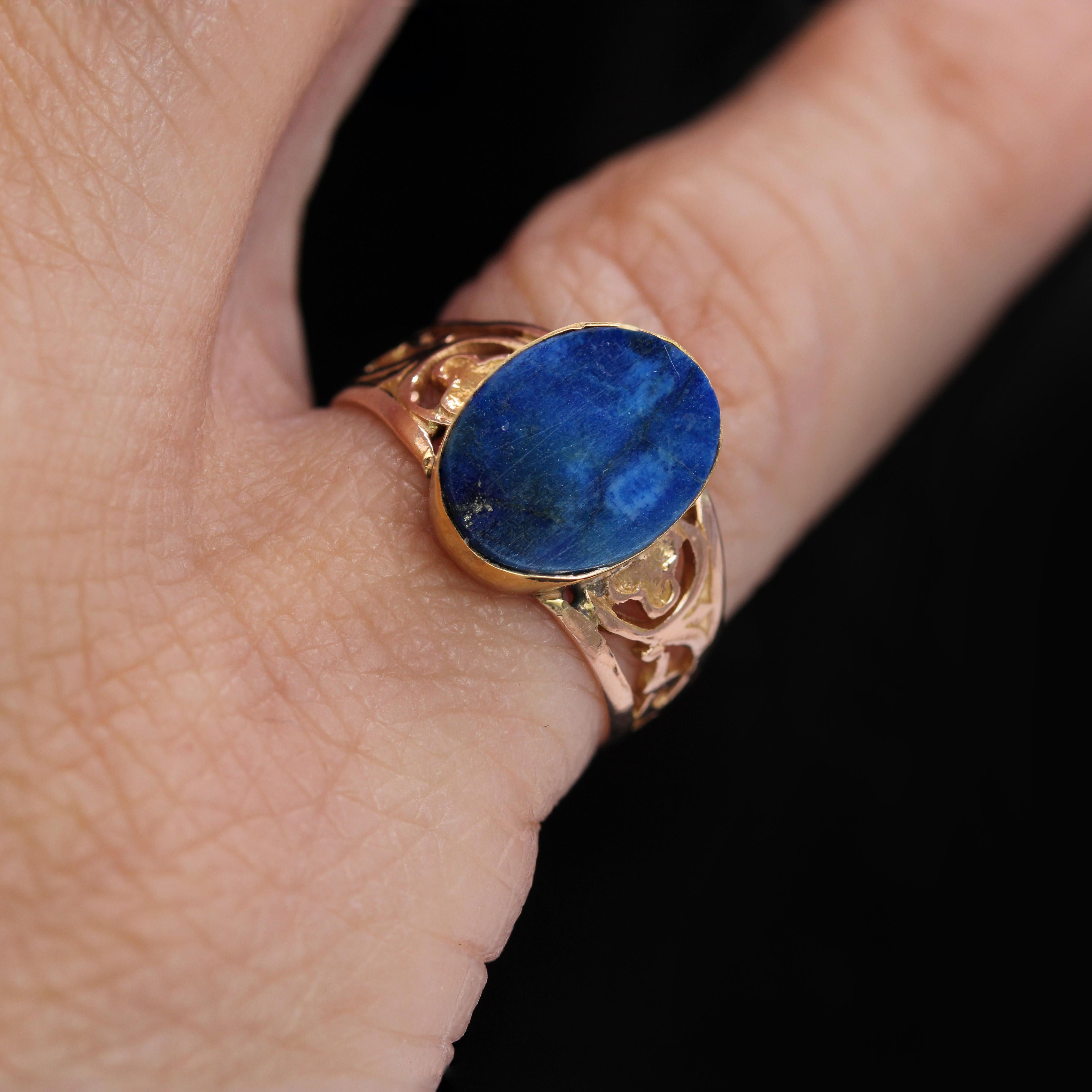 Anello con firma in oro rosa 18 carati con lapislazzuli del XX secolo francese in vendita 10