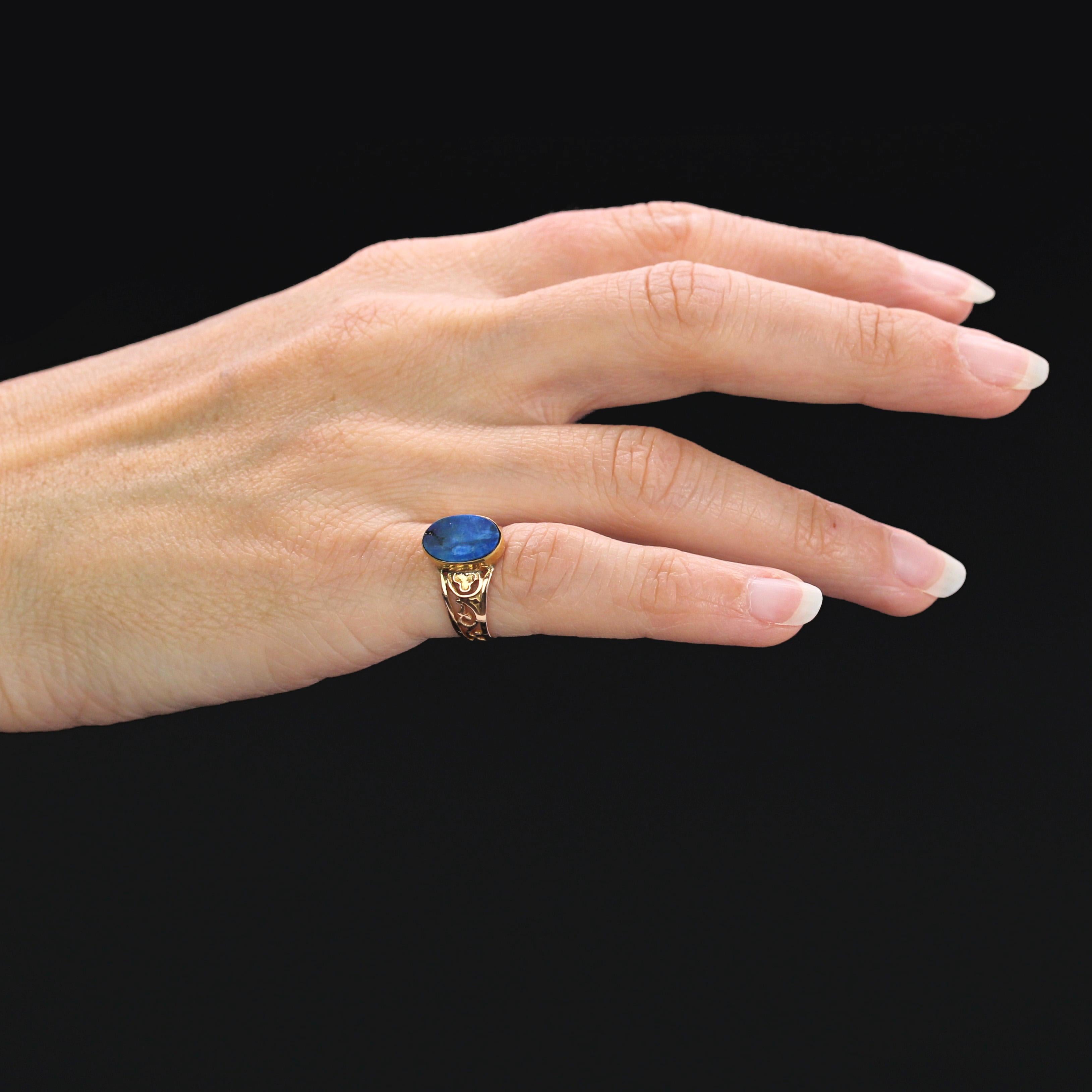 Anello con firma in oro rosa 18 carati con lapislazzuli del XX secolo francese in vendita 11
