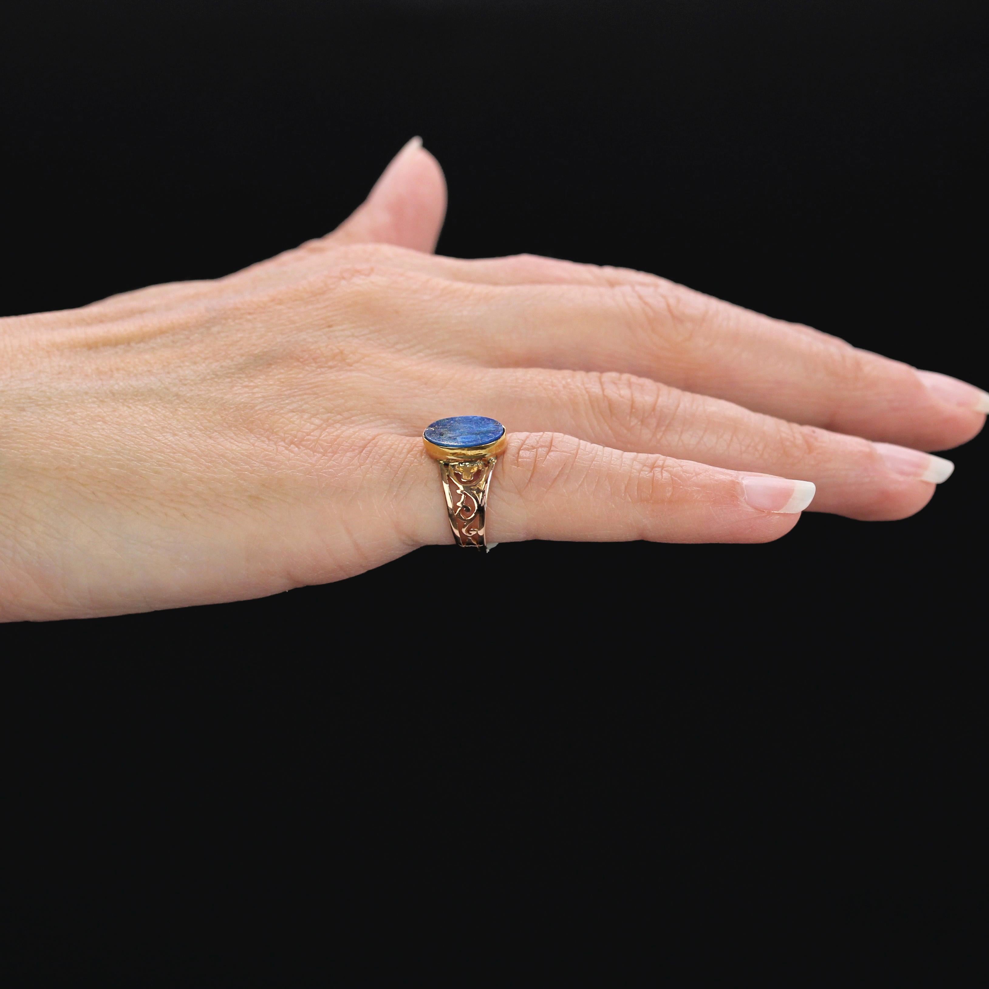 Anello con firma in oro rosa 18 carati con lapislazzuli del XX secolo francese in vendita 12