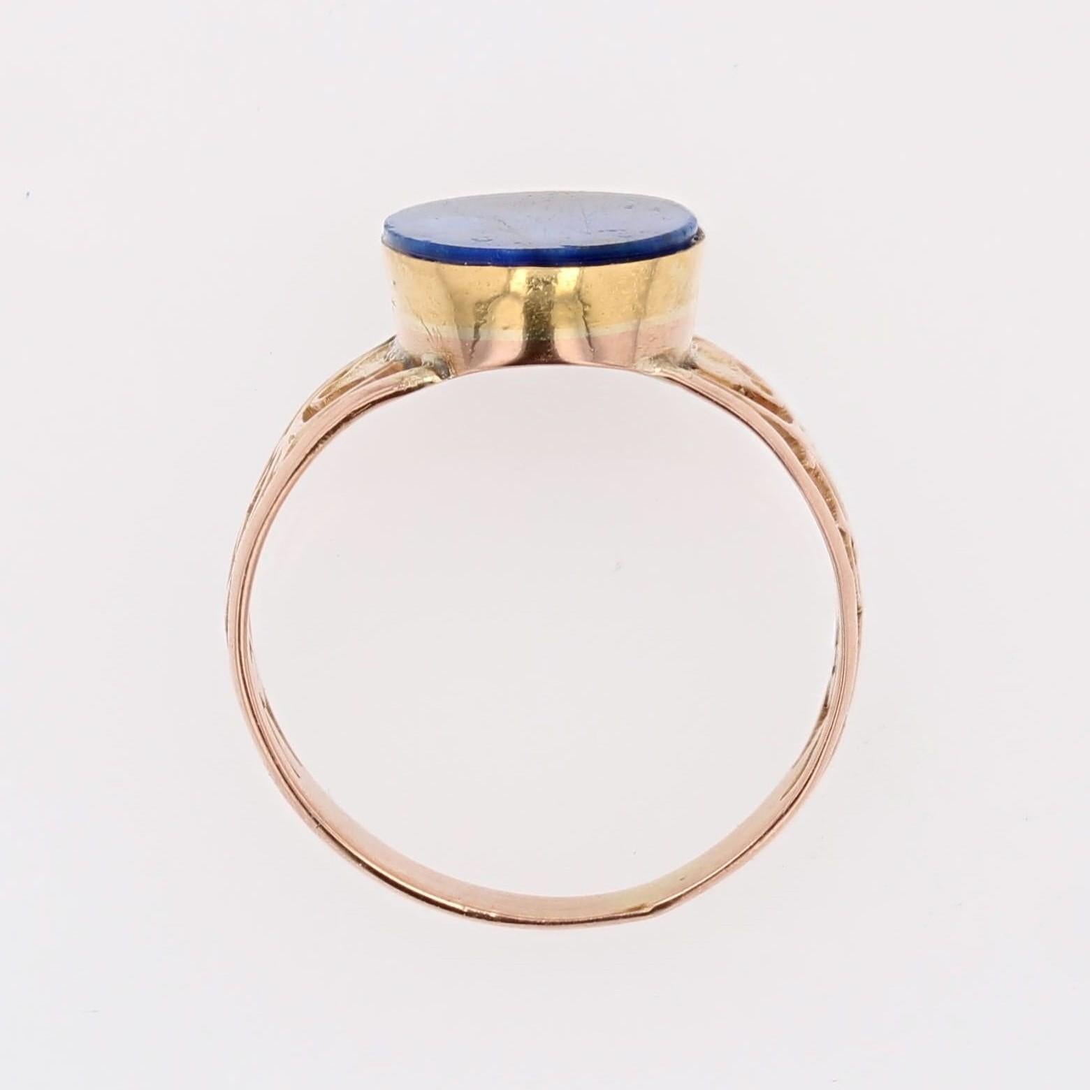 Anello con firma in oro rosa 18 carati con lapislazzuli del XX secolo francese in vendita 13