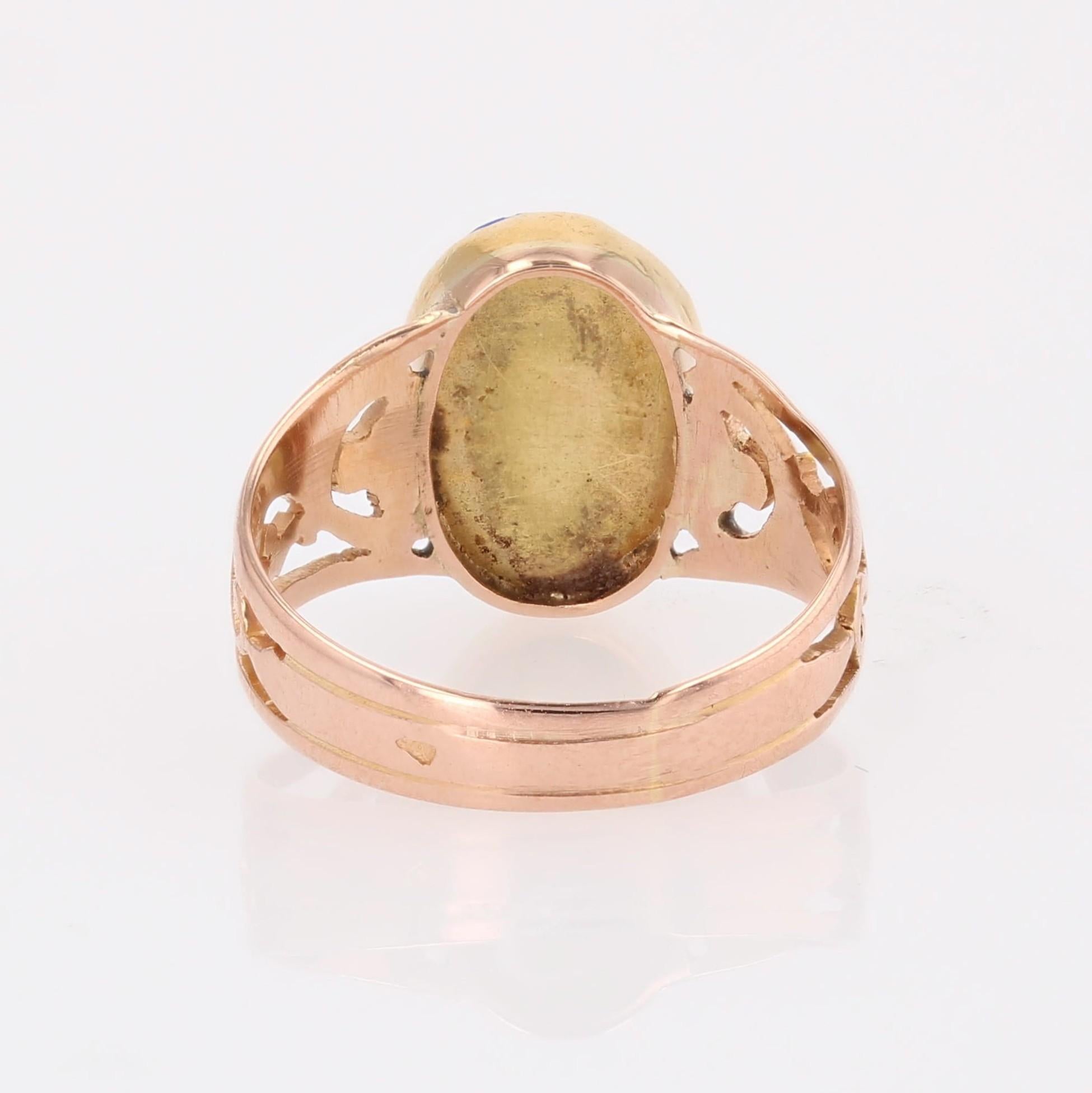 Anello con firma in oro rosa 18 carati con lapislazzuli del XX secolo francese in vendita 14