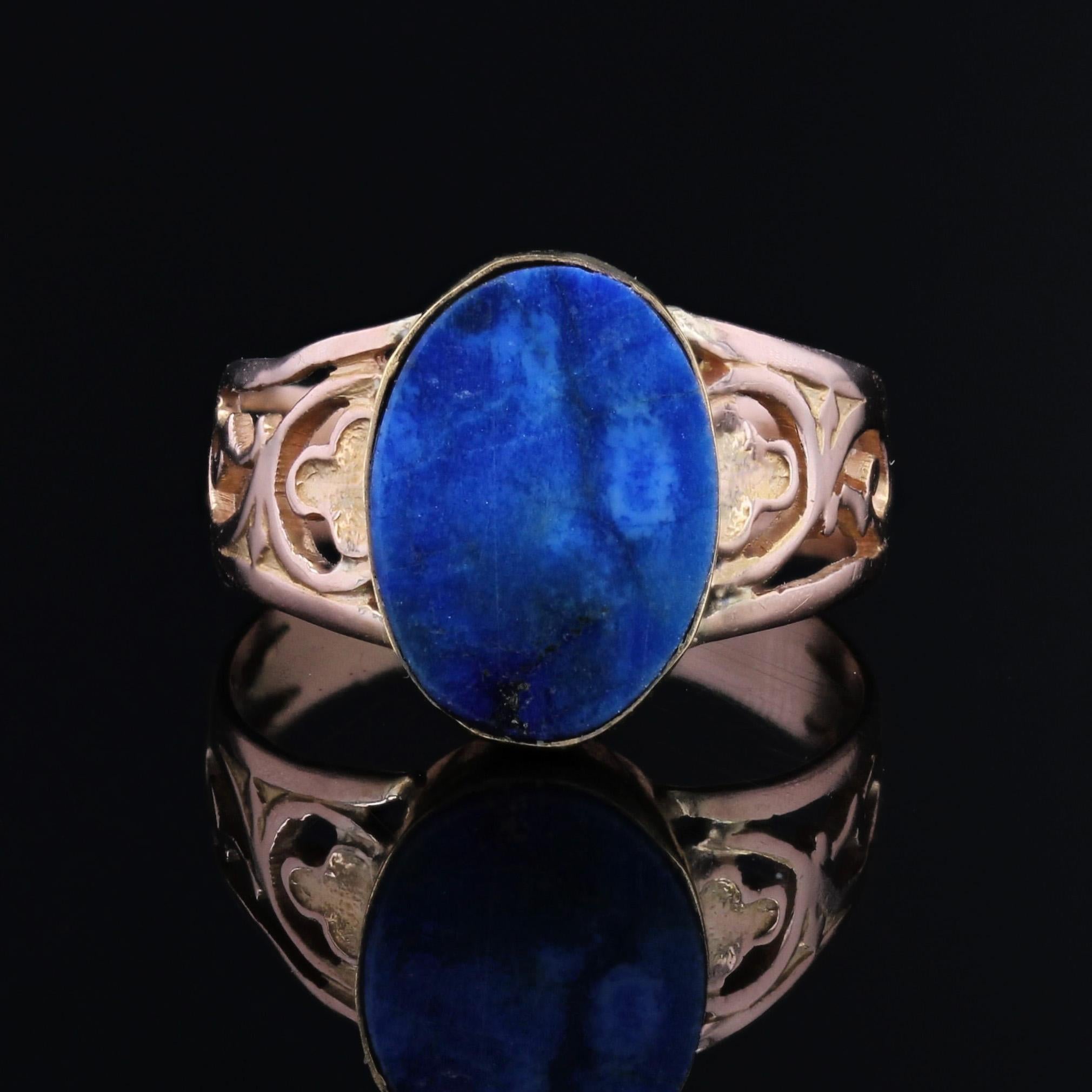 Anello con firma in oro rosa 18 carati con lapislazzuli del XX secolo francese In condizioni buone in vendita a Poitiers, FR