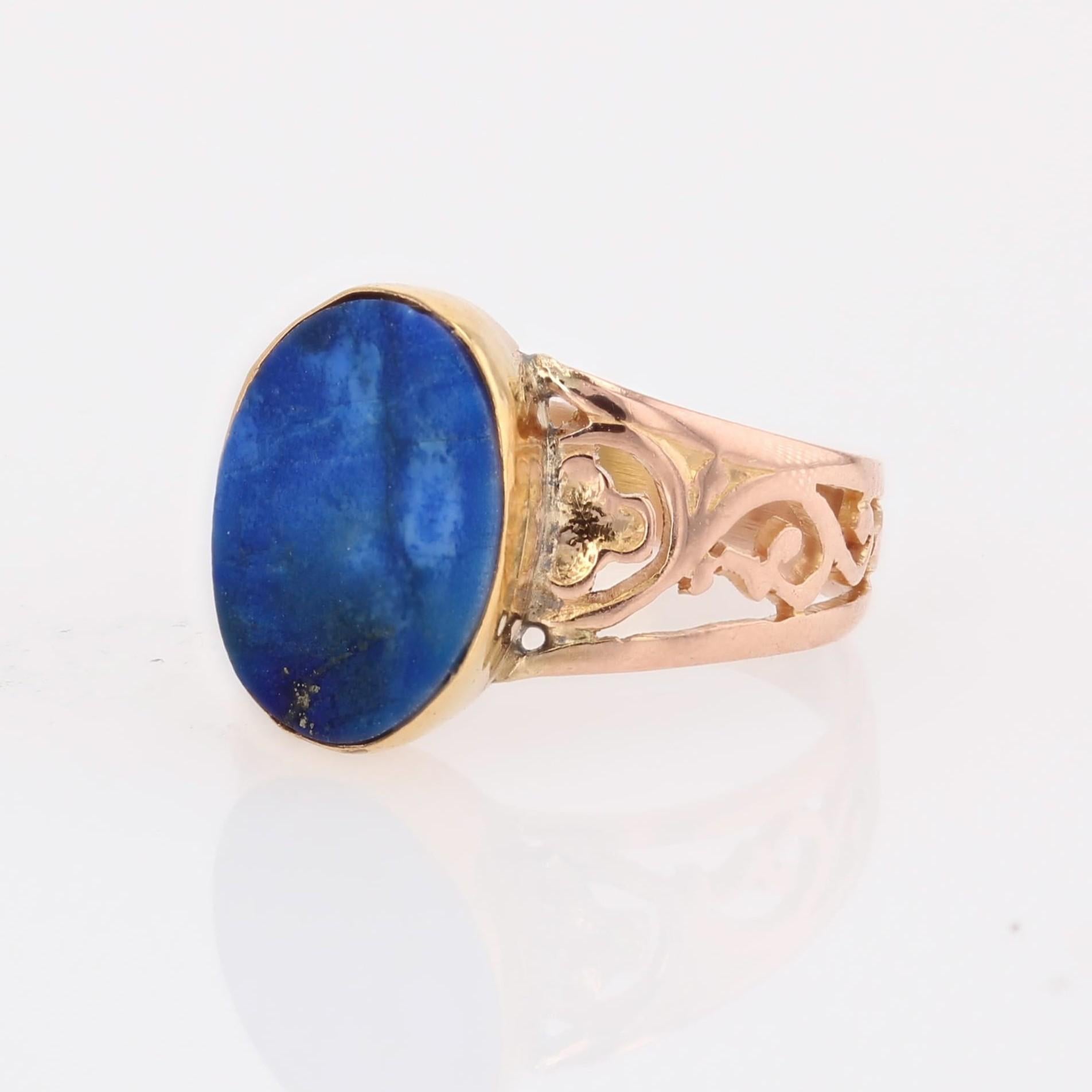 Anello con firma in oro rosa 18 carati con lapislazzuli del XX secolo francese in vendita 3