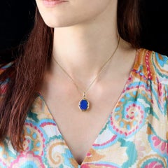French 20th Century Lapis-lazuli 18 Karat Yellow Gold Locket Pendant