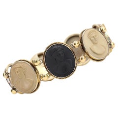 French 20th Century Lava Stone Cameo Vermeil Bracelet