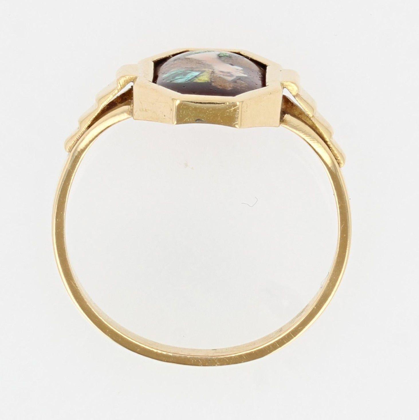 French 20th Century Limoges Enamel 18 Karat Yellow Gold Ring For Sale 2